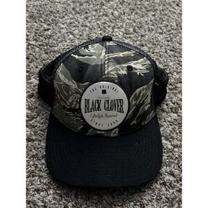 Live Lucky Black Clover Camo Hat Mesh SnapBack Trucker Green Black OSFM